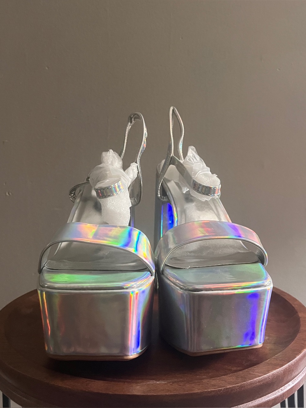 Silver Holographic Platform Slingback Sandals NWO